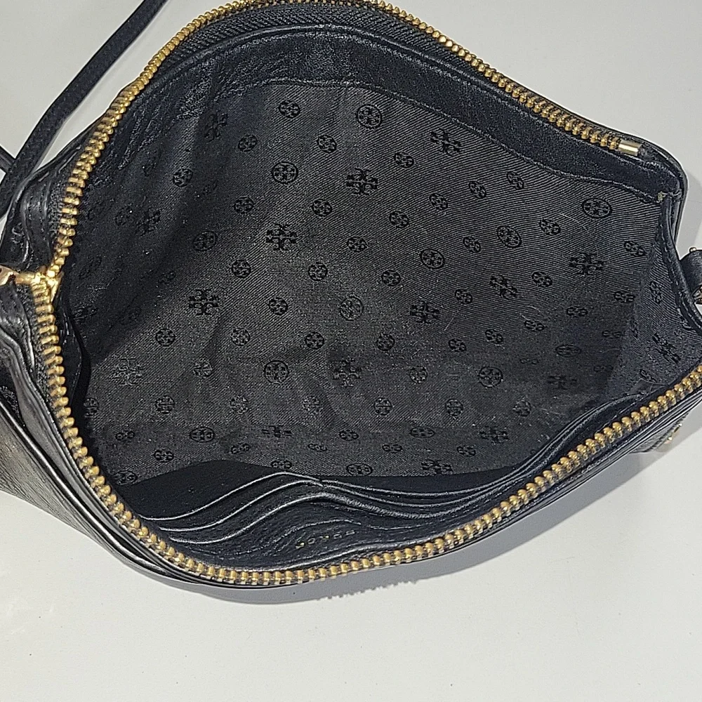 Tory Burch Black Leather Crossbody with Gold Chain Accents